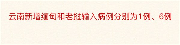 云南新增缅甸和老挝输入病例分别为1例、6例