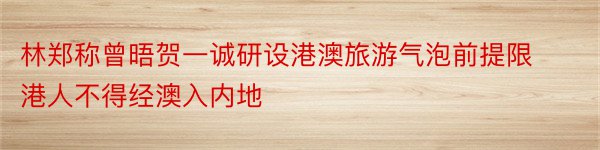 林郑称曾晤贺一诚研设港澳旅游气泡前提限港人不得经澳入内地